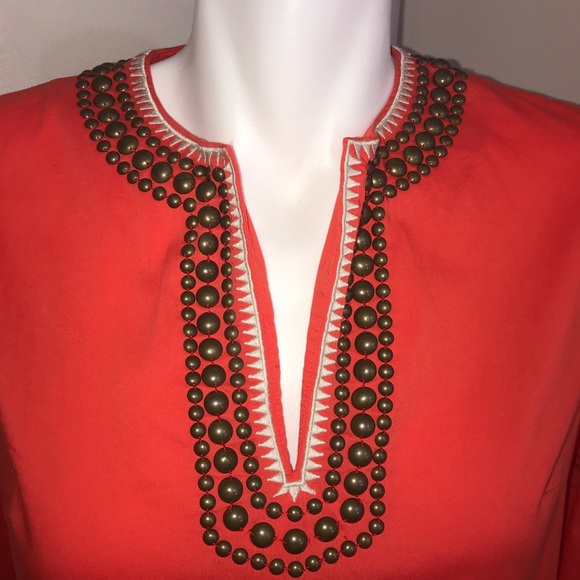 Anne Klein Bright Orange Summery Brass Bead Top - Picture 5 of 14